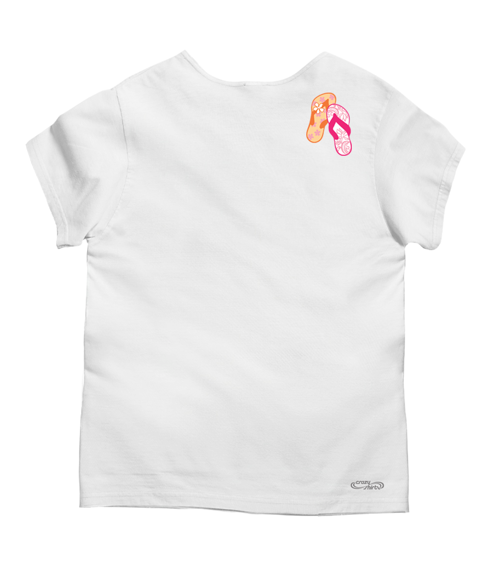 white t-shirt with a pair of flip-flops on a white background. View 4