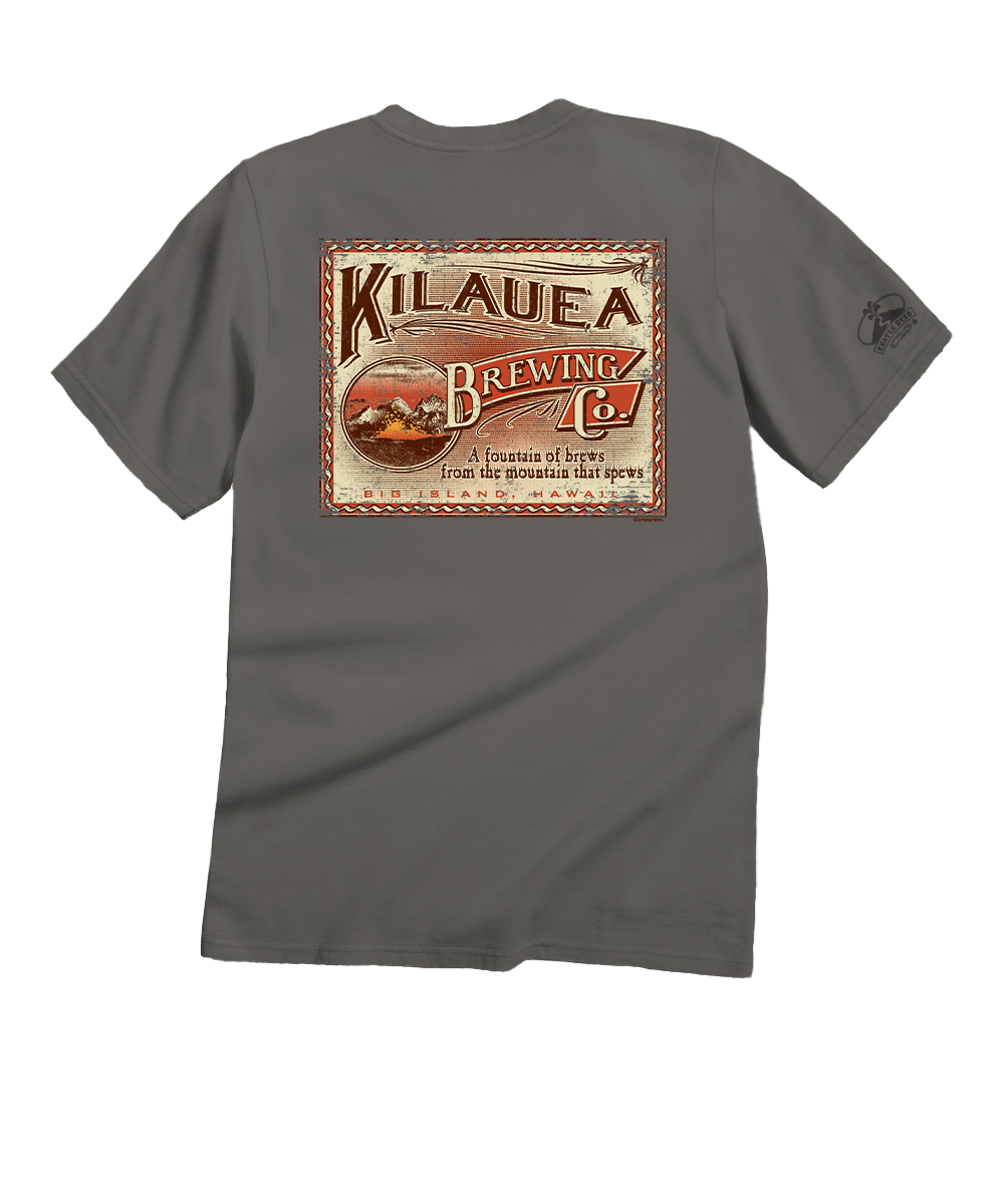 Gray t-shirt with Kilauea Brewing Co. logo on the back against a white background View 1