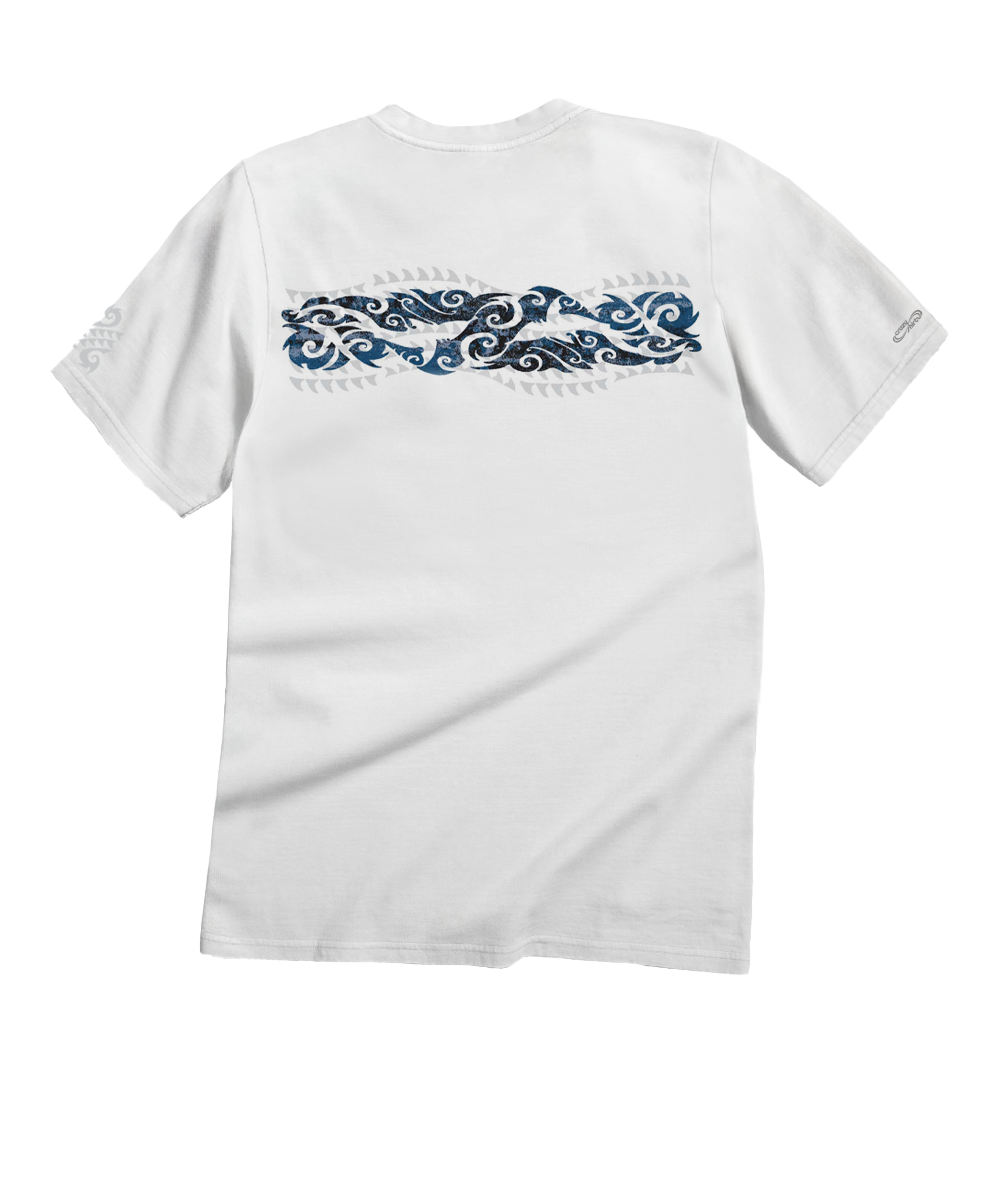 Tribal Mano Stripe - White Short Sleeve Crewneck T-Shirt