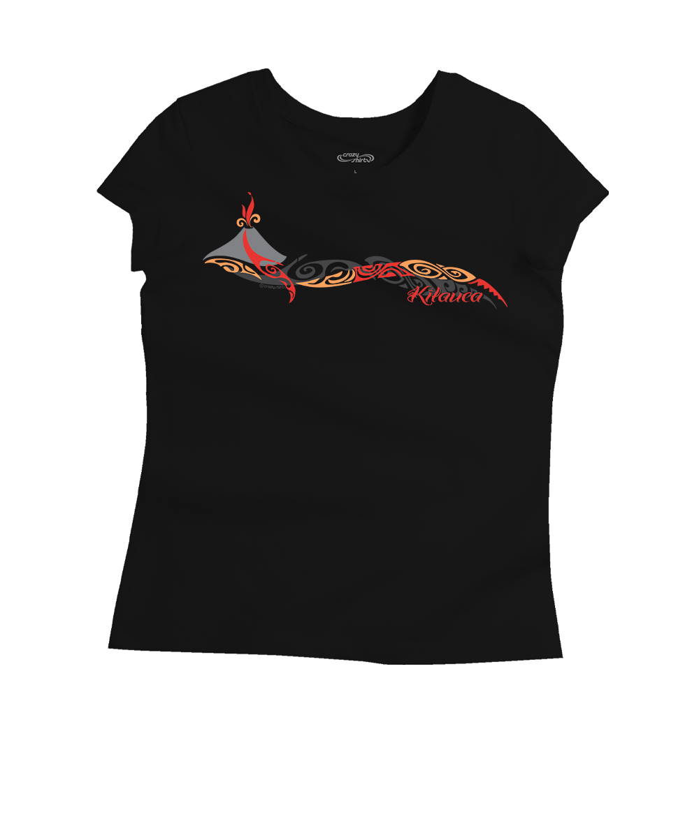 Black t-shirt with a colorful design and text on a white background View 1