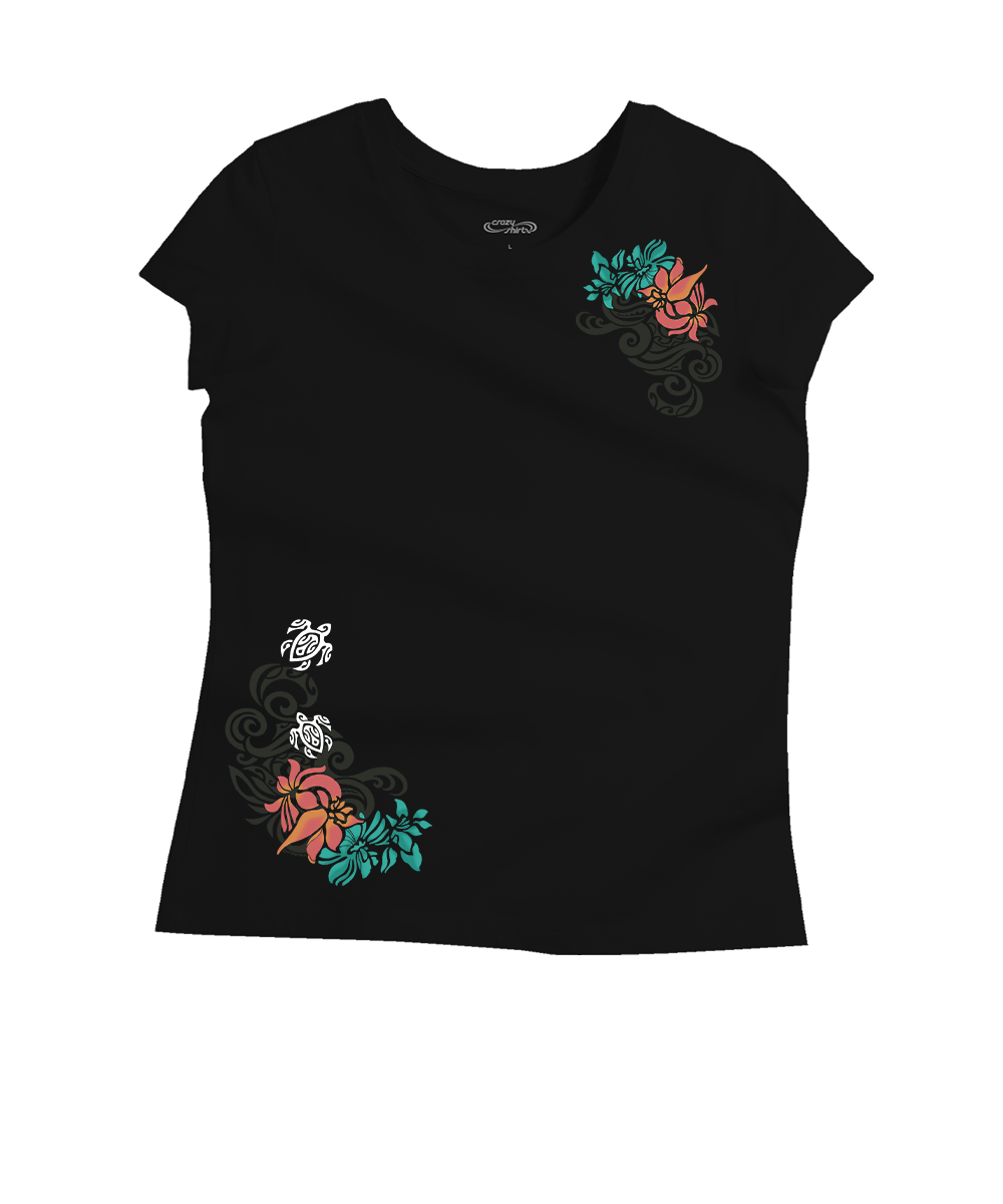 Tribal Pua Honu - Jet Black Short Sleeve Pima T-Shirt