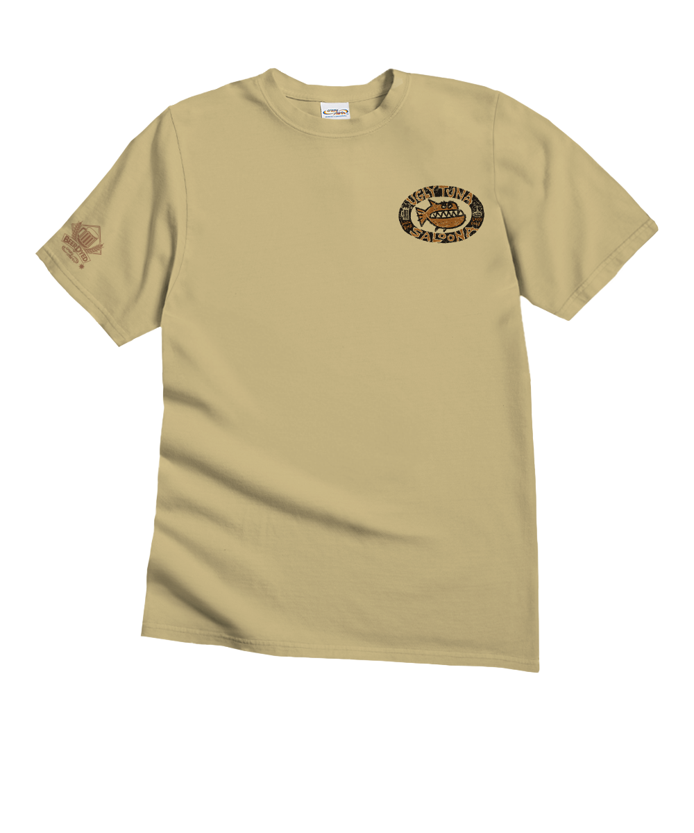 Beige t-shirt with logo on a white background View 4