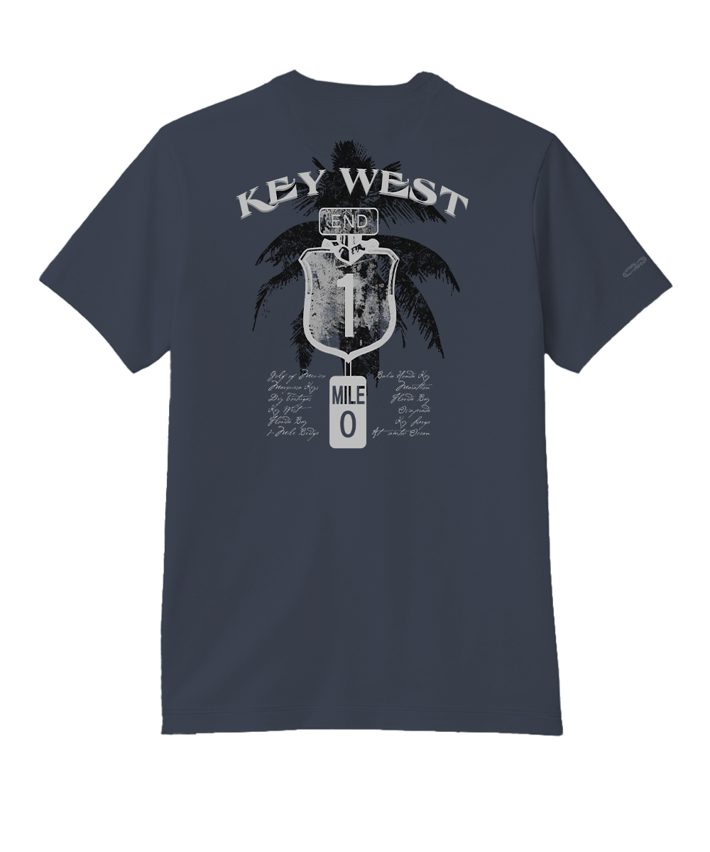 Navy blue t-shirt with 'Key West' and palm tree design on a white background
