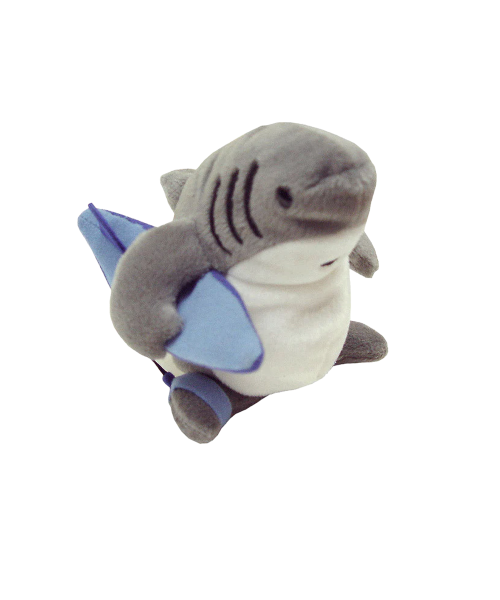 Plush shark toy with blue accents on a white background View 1