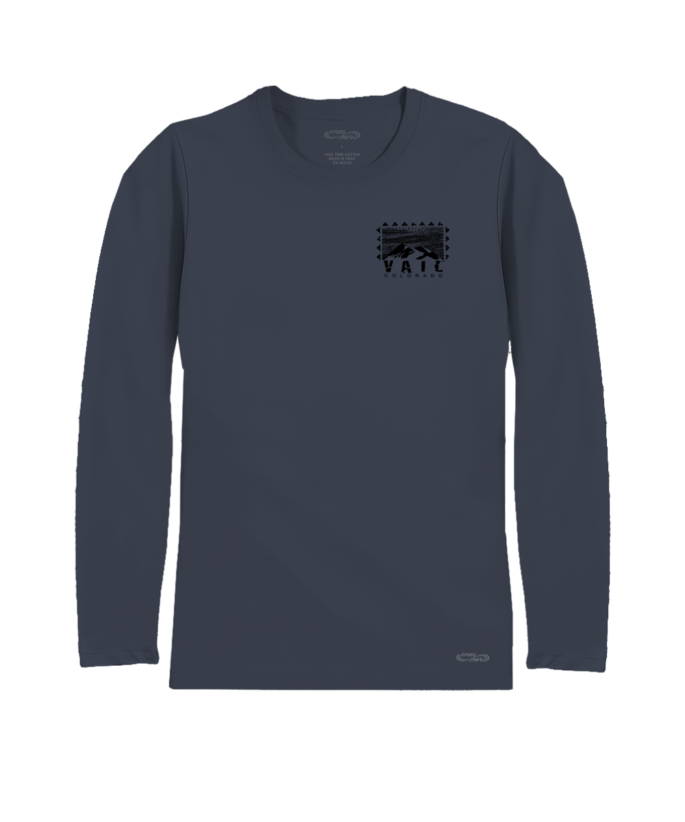 Navy long-sleeve shirt with a small graphic on a white background View 4