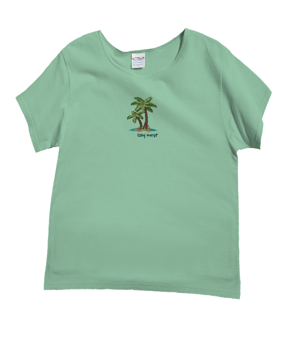Paradise Palms - Key Lime Dyed Short Sleeve Scoop Neck T-Shirt