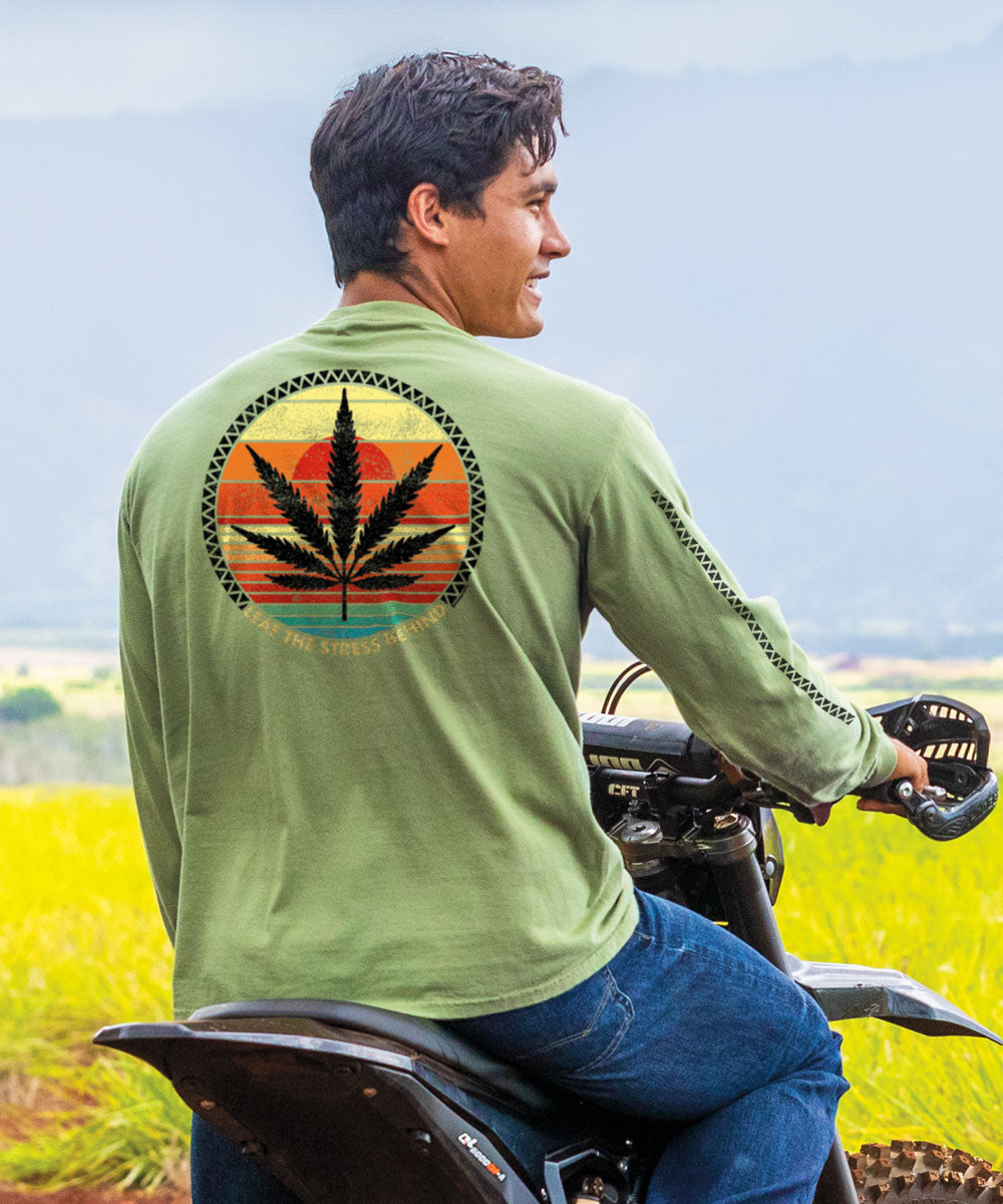 Leaf The Stress Behind - Hemp Dyed Long Sleeve Crewneck T-Shirt