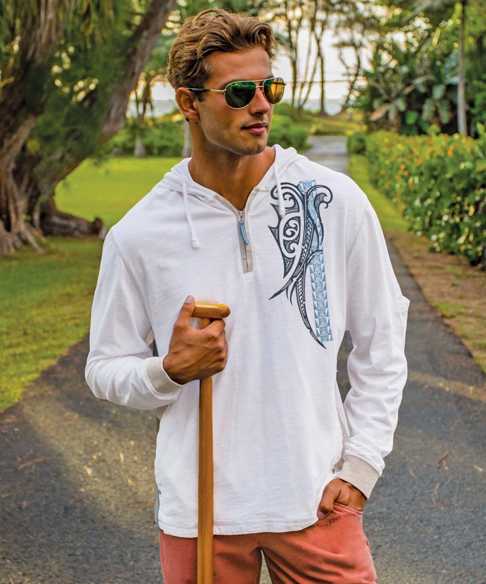 Ali'I Guard - Natural/Gray Long Sleeve Longboard Hooded Tee