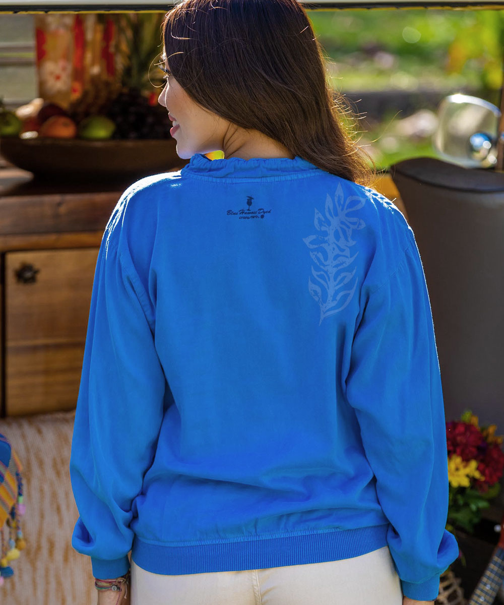Pua Stamp - Blue Hawaii Dyed Long Sleeve Lightweight Pullover View 3
