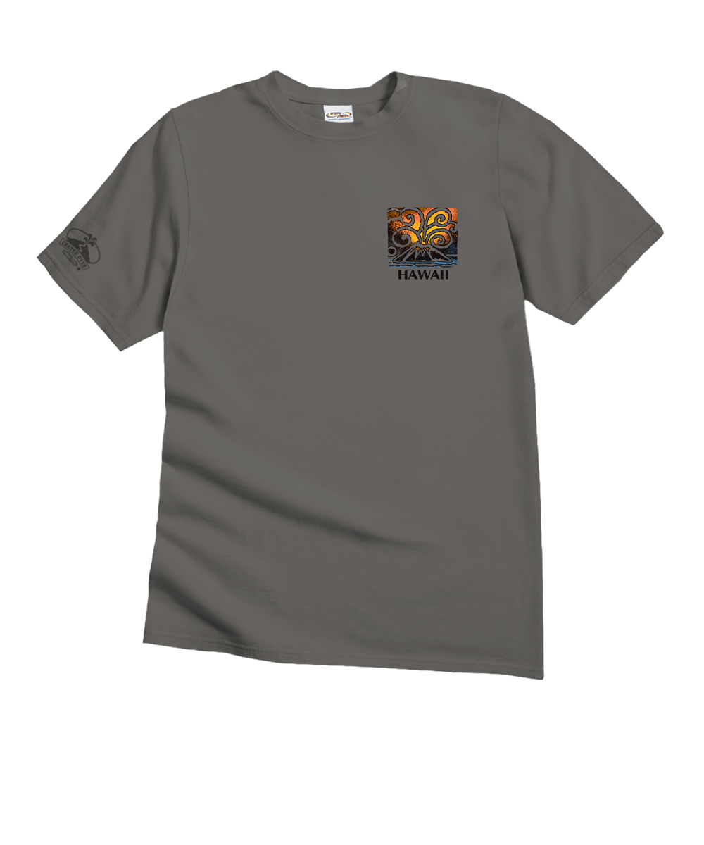 Gray t-shirt with a colorful graphic and 'Hawaii' text on a white background View 4