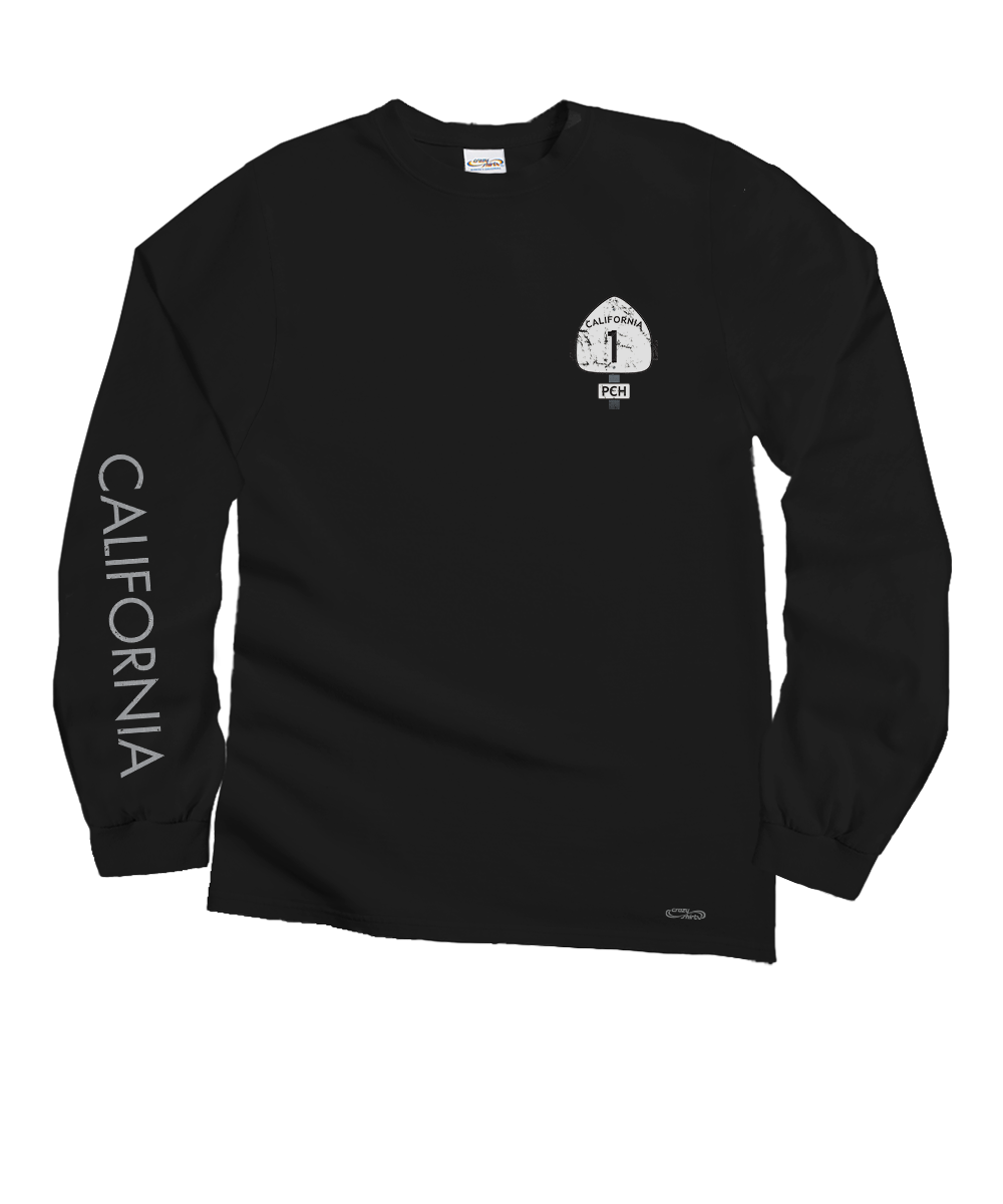 Black long-sleeve shirt with a logo and 'California' text on a white background View 4