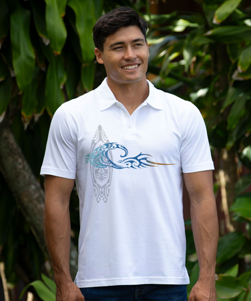 He'e Nalu Elima - White Short Sleeve Pima Polo