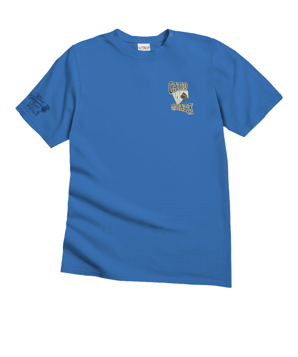 Blue t-shirt with a logo on a white background View 4