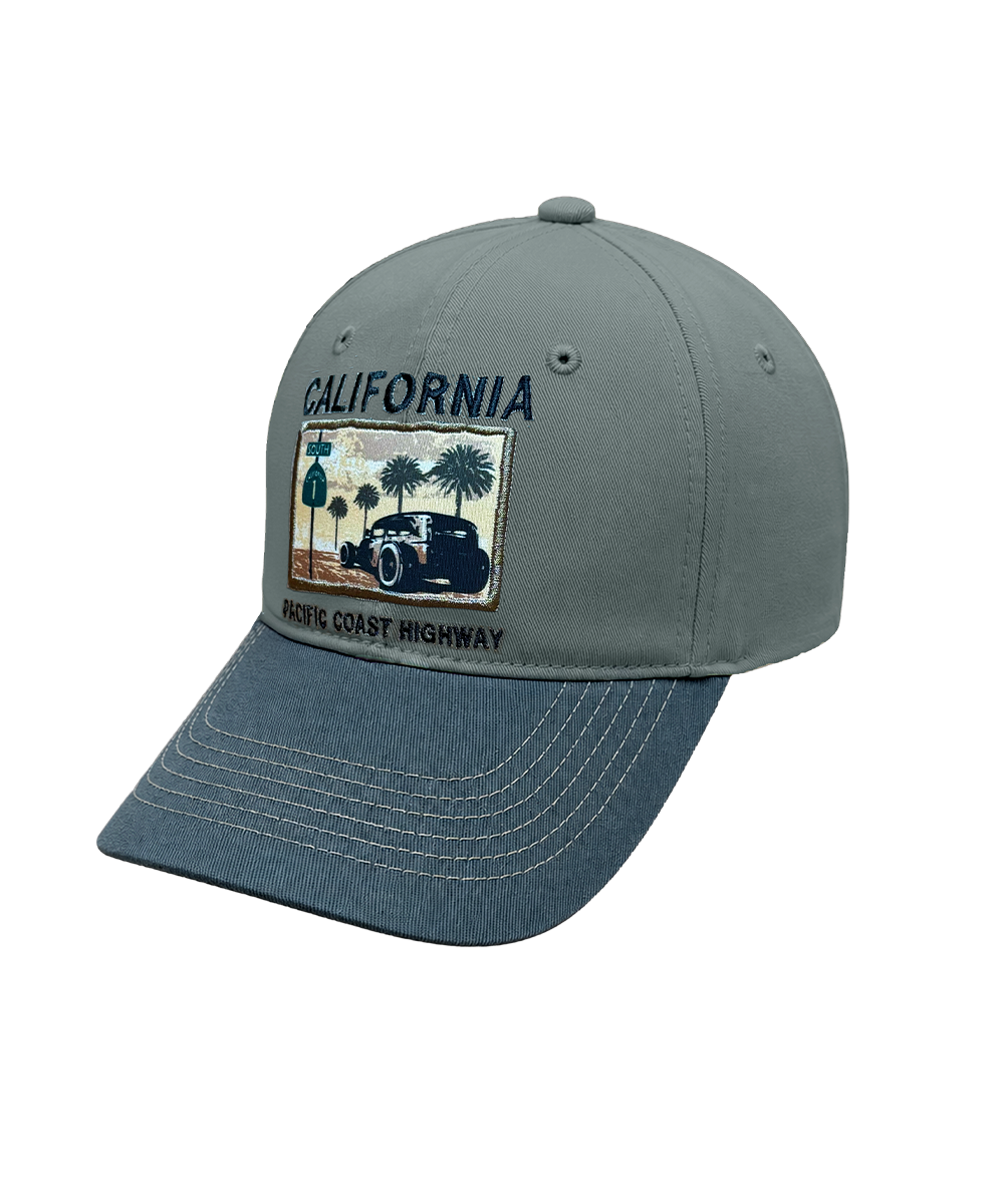 Cap with California Pacific Coast Highway design on a white background View 1