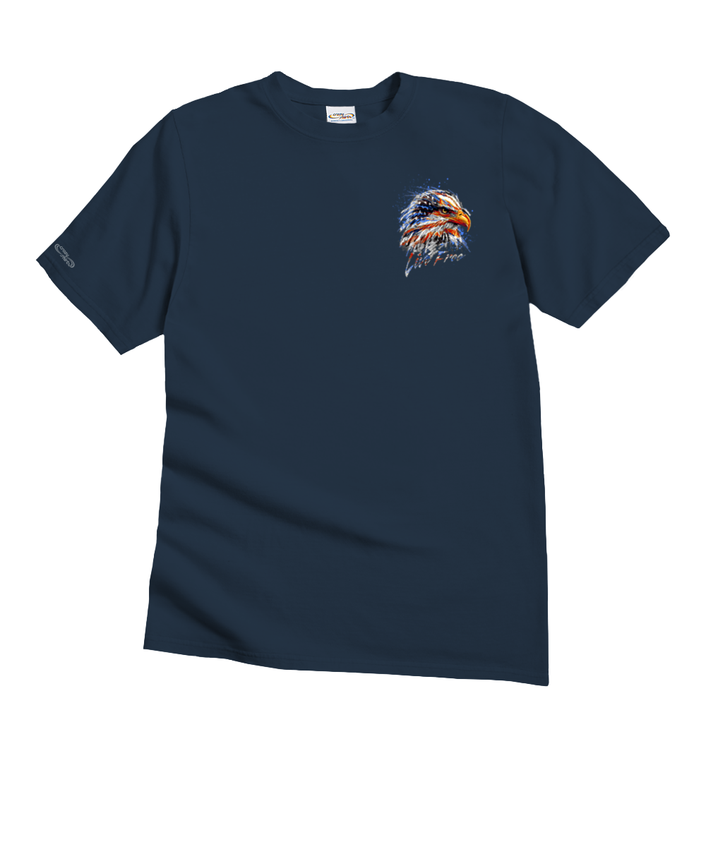Navy blue t-shirt with eagle graphic on white background View 4