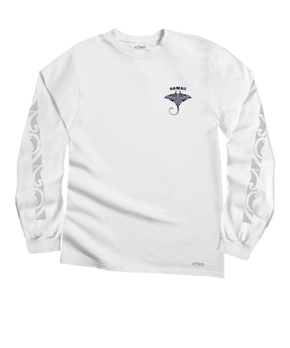 Kava Kava Ray - White Long Sleeve Crewneck T-Shirt