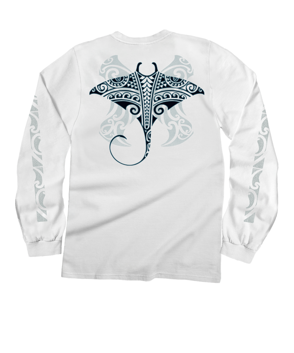 Kava Kava Ray - White Long Sleeve Crewneck T-Shirt