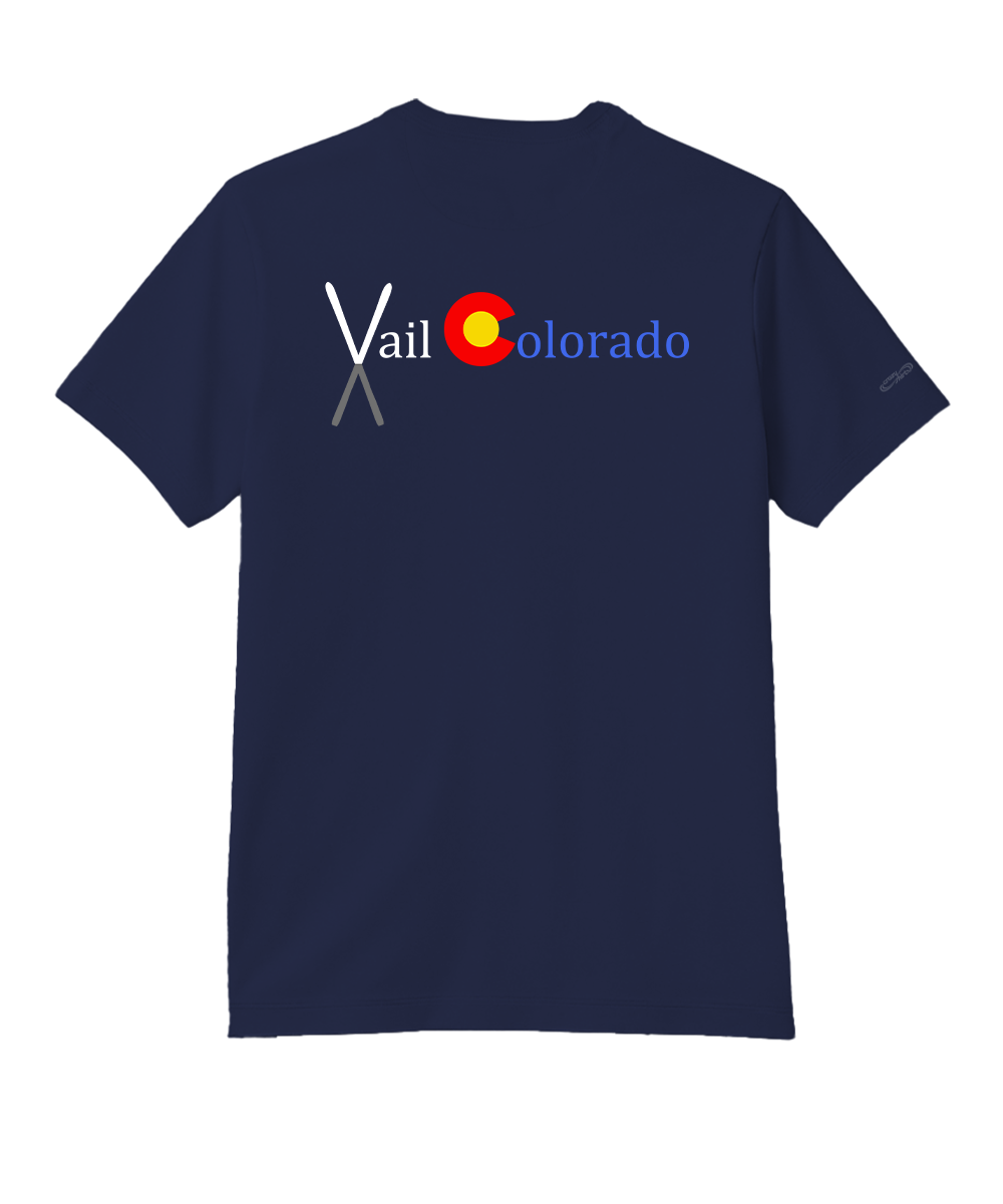 Colorado Flag Crossed Skis - Indigo Short Sleeve Pima T-Shirt