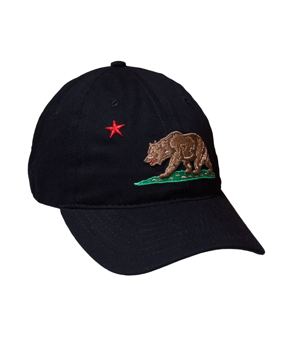 Black cap with California bear and star emblem on a white background View 1