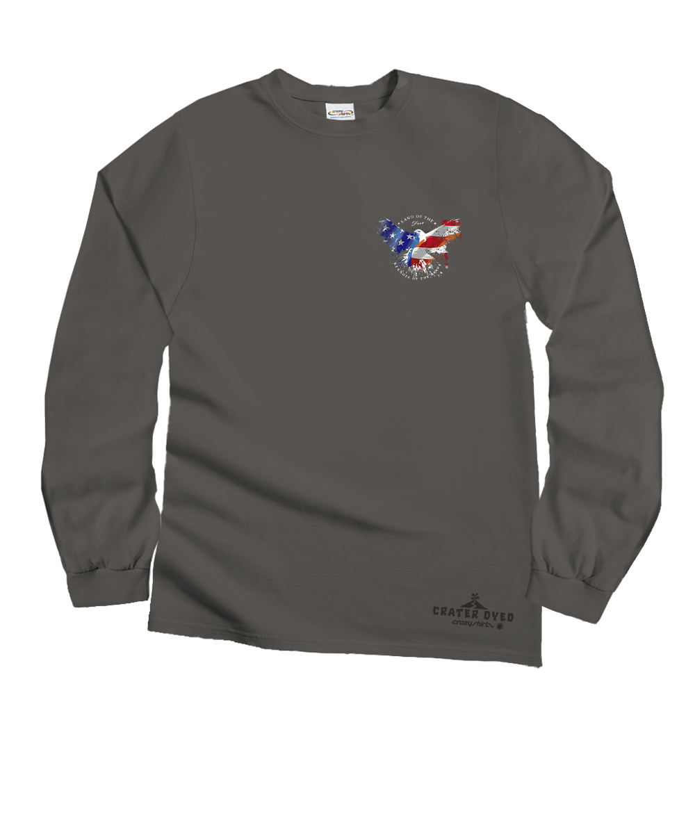 Gray long-sleeve shirt with a small graphic on a white background View 4