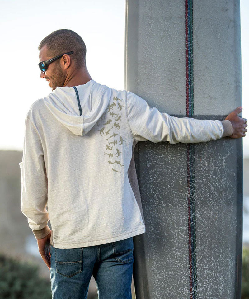 Tribal Mano School - Natural/Gray Long Sleeve Longboard Hooded Tee