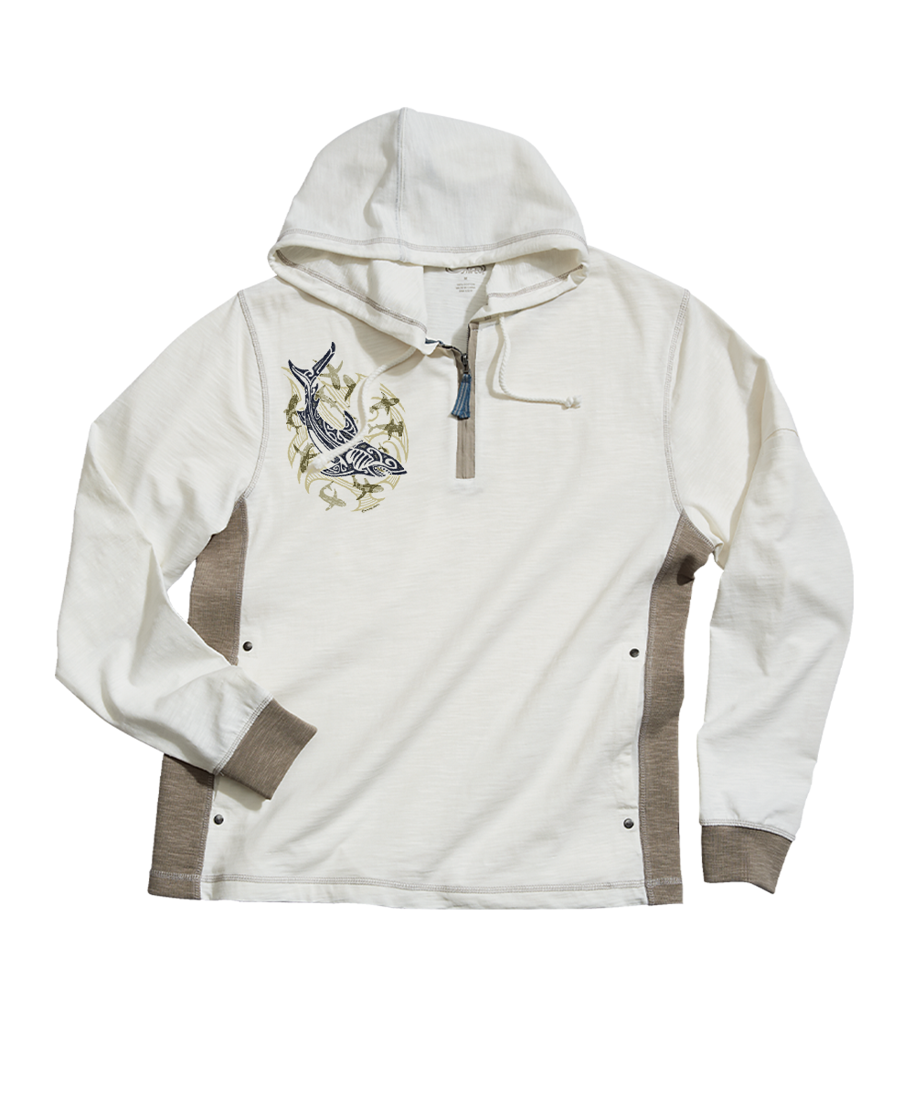 Tribal Mano School - Natural/Gray Long Sleeve Longboard Hooded Tee