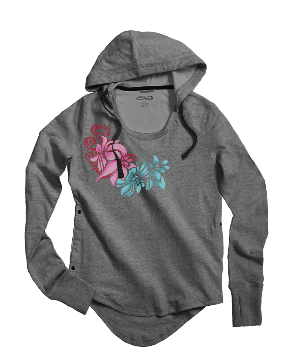 Pua Nalu Harmony Hooded Tee | Heather Grey Womens Long Sleeve