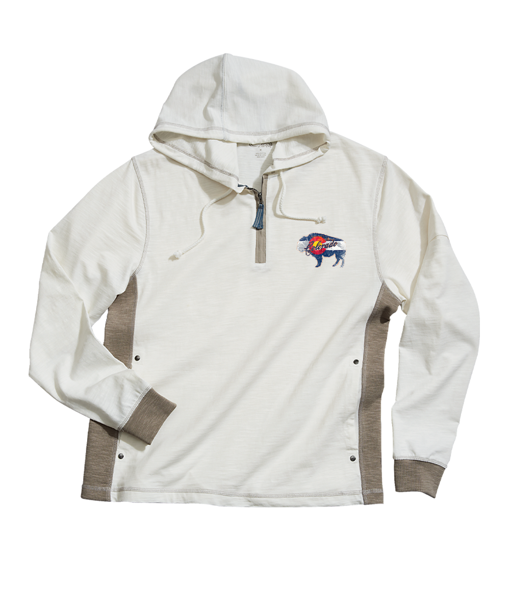 White hooded jacket with colorful logo on a white background View 4