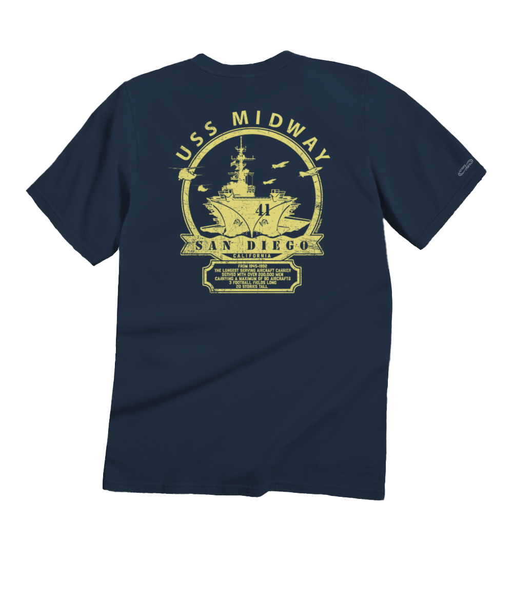 トップス PANEL BORDER S/S T-SHIRT (NAVY) USS Midway San Diego T-Shirt | Men's Navy Blue Crewneck