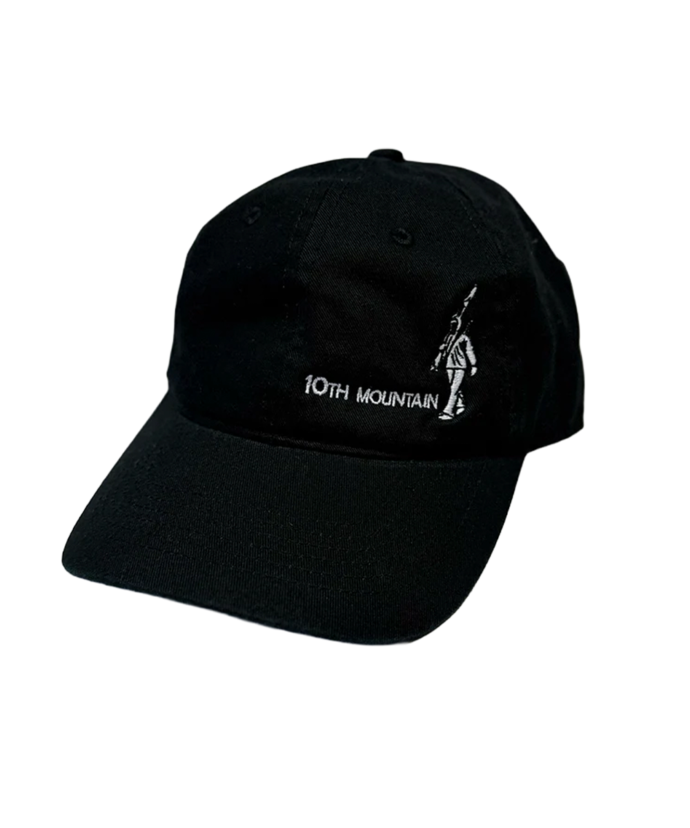 Black cap with '10th Mountain' logo on a white background View 1