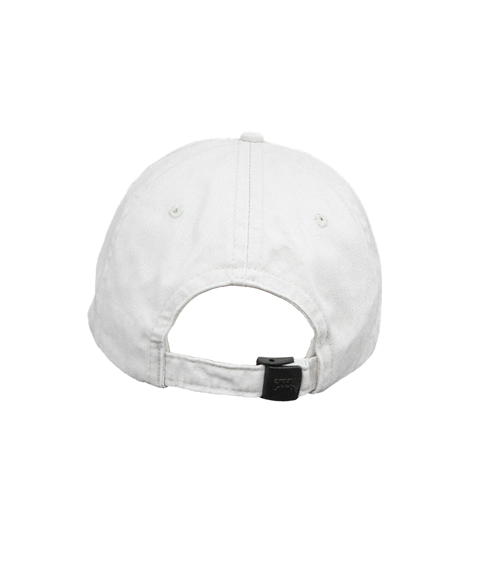 White cap with a black adjustable strap on a white background View 2