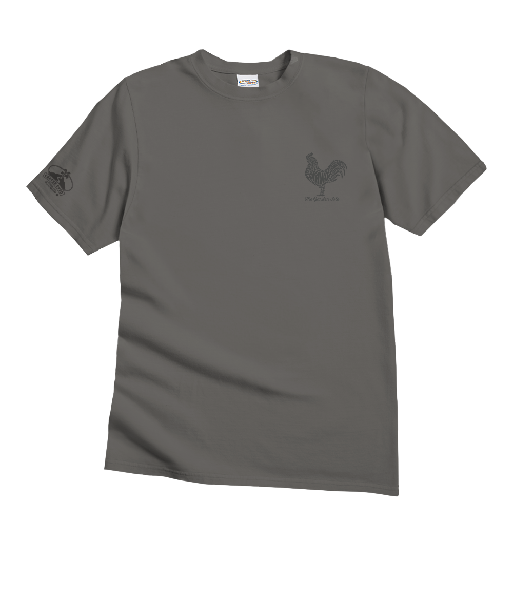 Gray t-shirt with a rooster graphic on a white background View 4