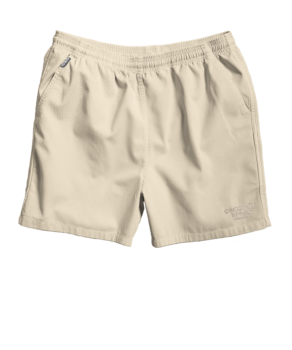 Beige shorts with a brand logo on a white background View 18