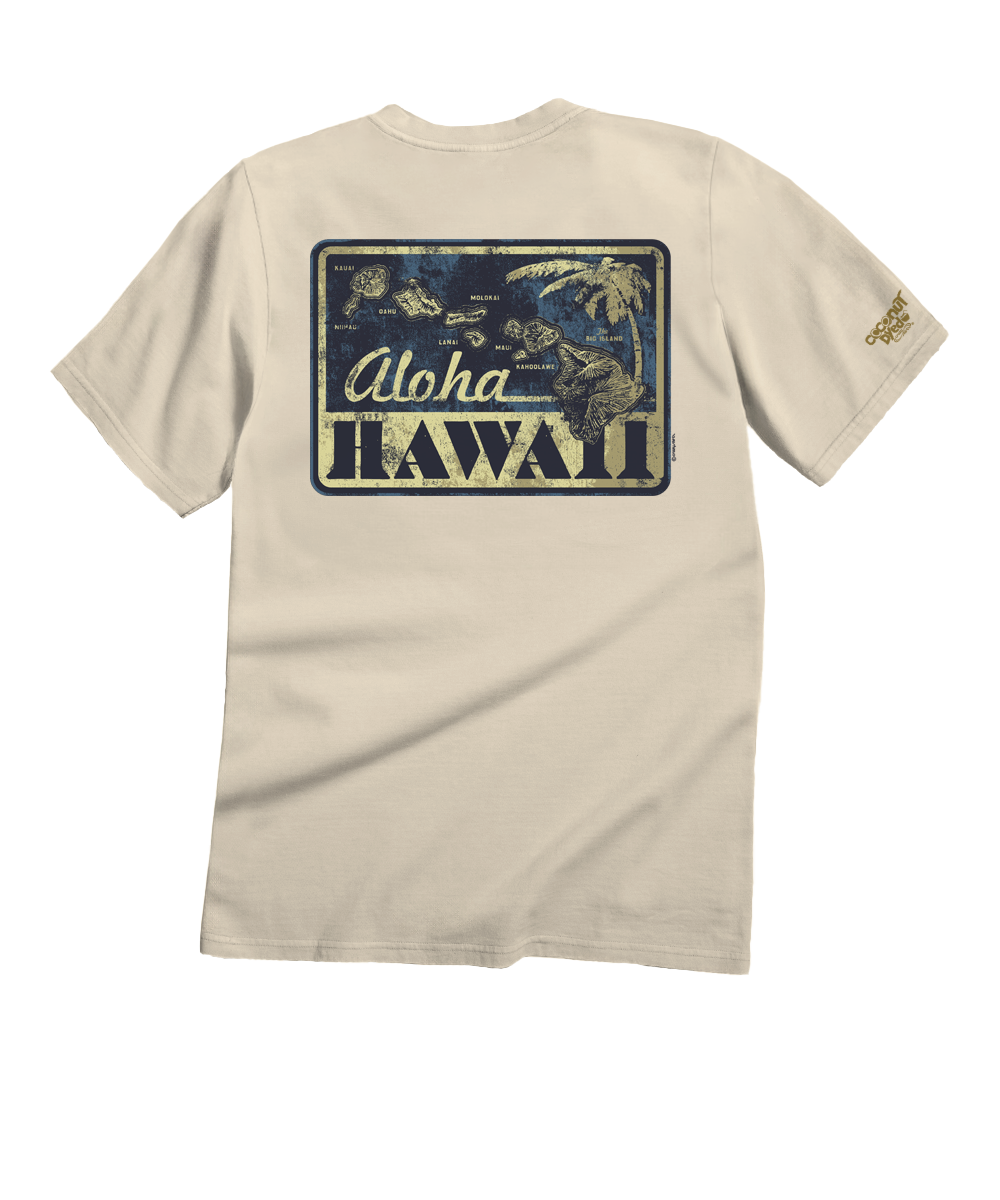 Beige t-shirt with 'Aloha Hawaii' graphic on a white background View 1