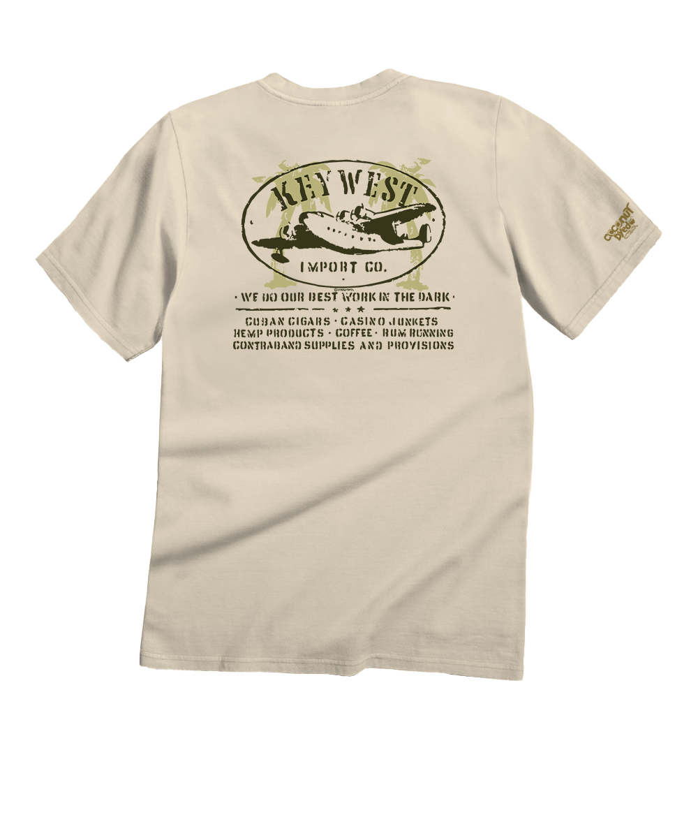 Beige t-shirt with 'Key West Import Co.' graphic on a white background View 1