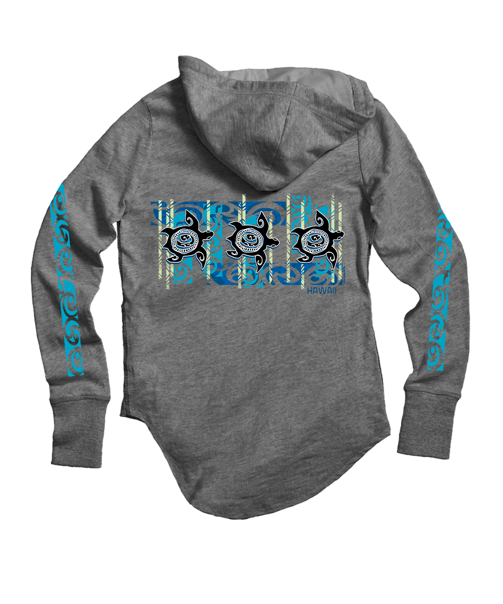 Nahele Honu - Gray Heather Long Sleeve Harmony Hooded T