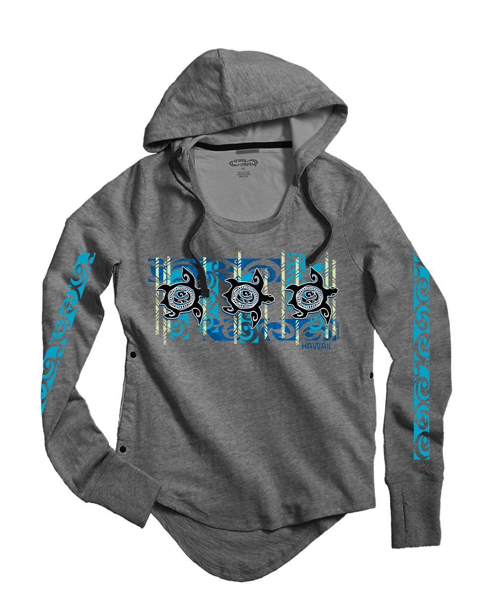 Nahele Honu - Gray Heather Long Sleeve Harmony Hooded T