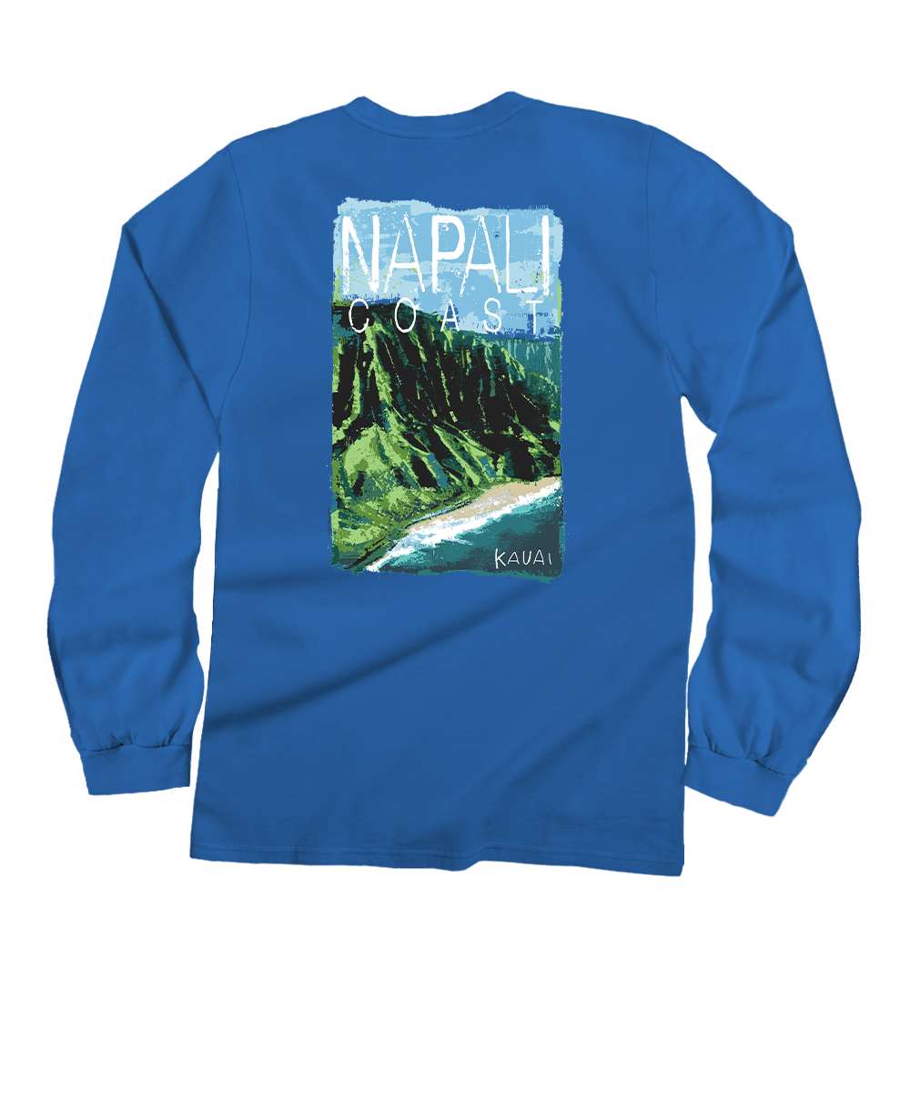 Painted Napali Coast - Blue Hawaii Dyed Long Sleeve Crewneck T-Shirt