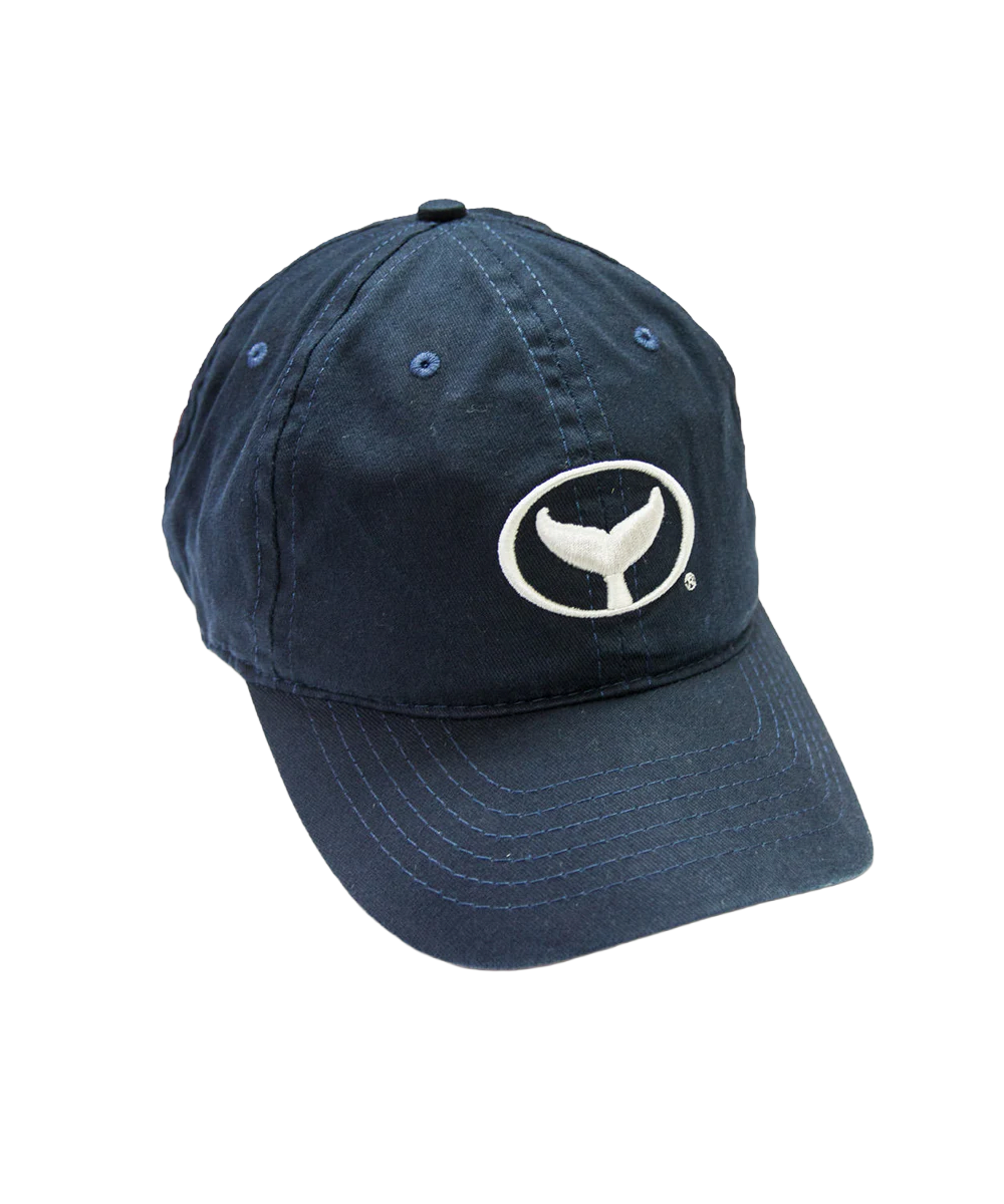 Navy blue cap with a white logo on a white background View 1