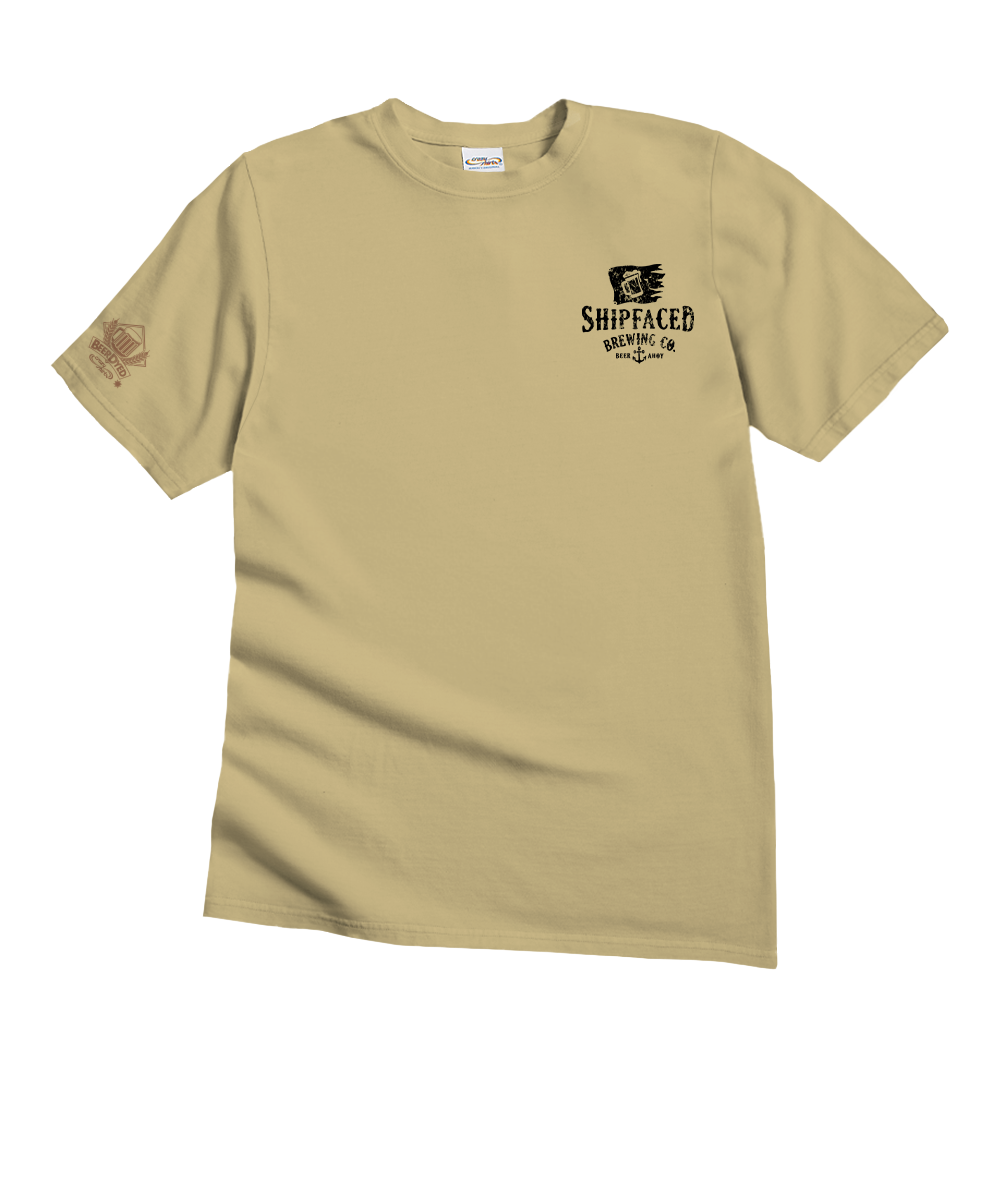 Beige t-shirt with small shipfaced logo on white background View 4