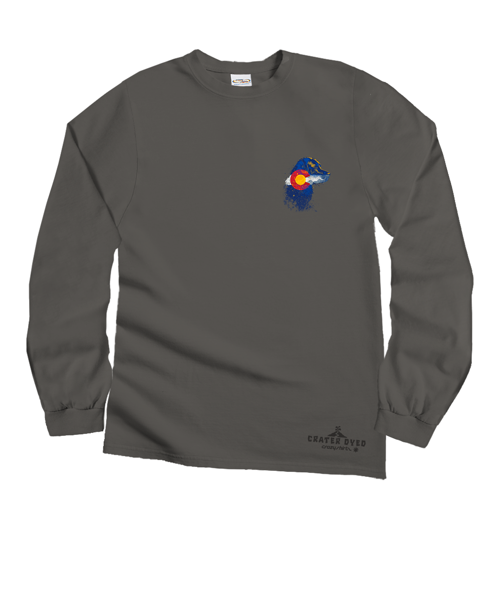 Gray long-sleeve shirt with a logo on a white background View 4