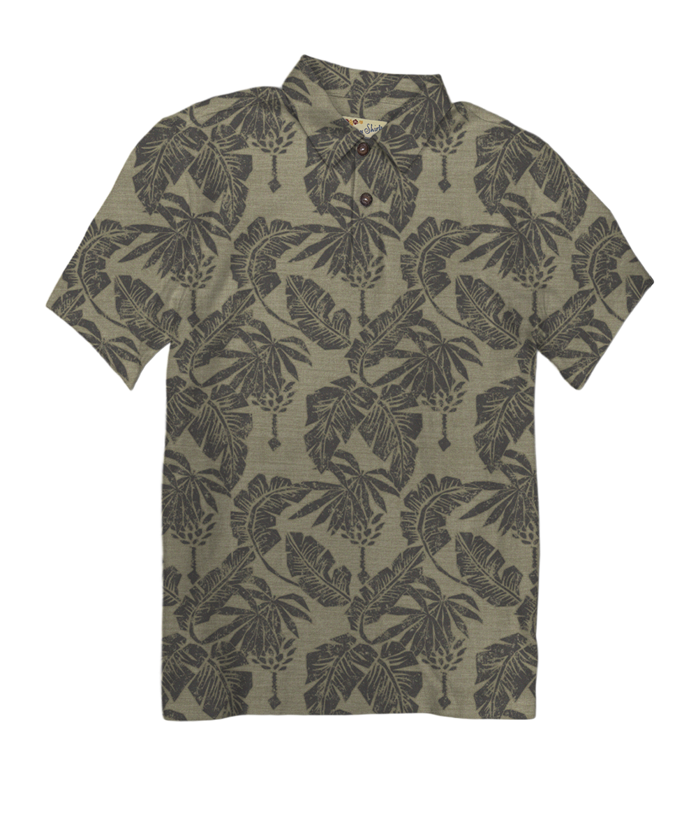 E Komo Mai - Tan Short Sleeve Hawaiian Polo Shirt