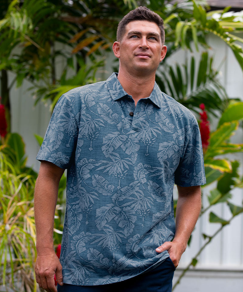 E Komo Mai - Deep Sea Short Sleeve Hawaiian Polo Shirt