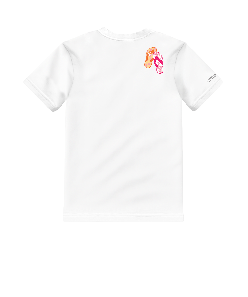 White t-shirt with colorful logo on a white background View 4