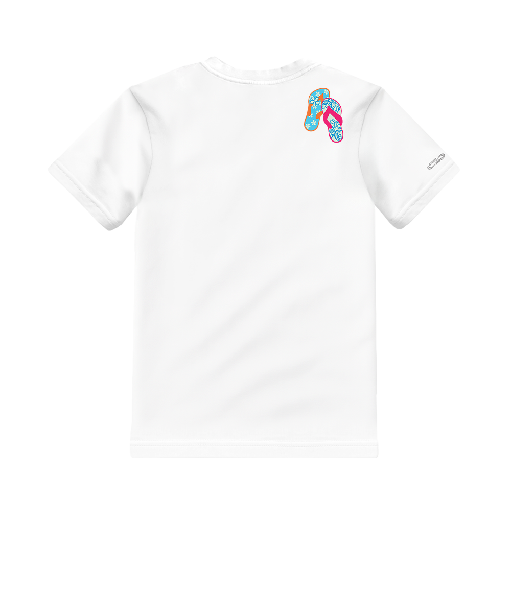 White t-shirt with colorful logo on a white background View 4
