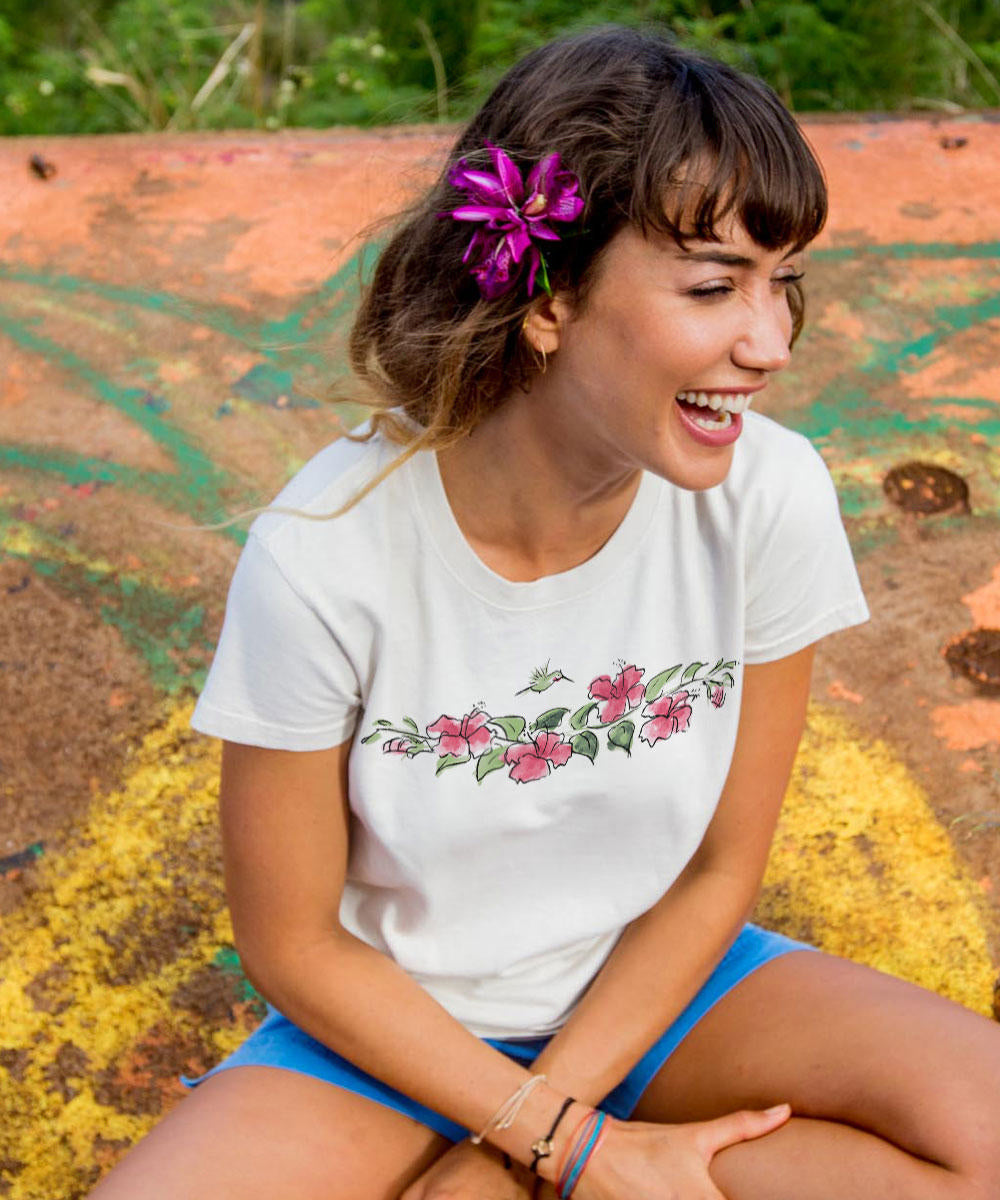 Hum Hibiscus - White Short Sleeve Crewneck T-Shirt