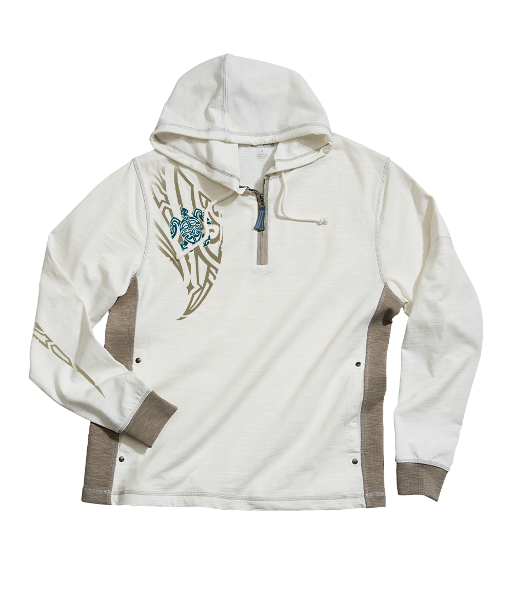 Honu Mana - Natural/Gray Long Sleeve Longboard Hooded Tee