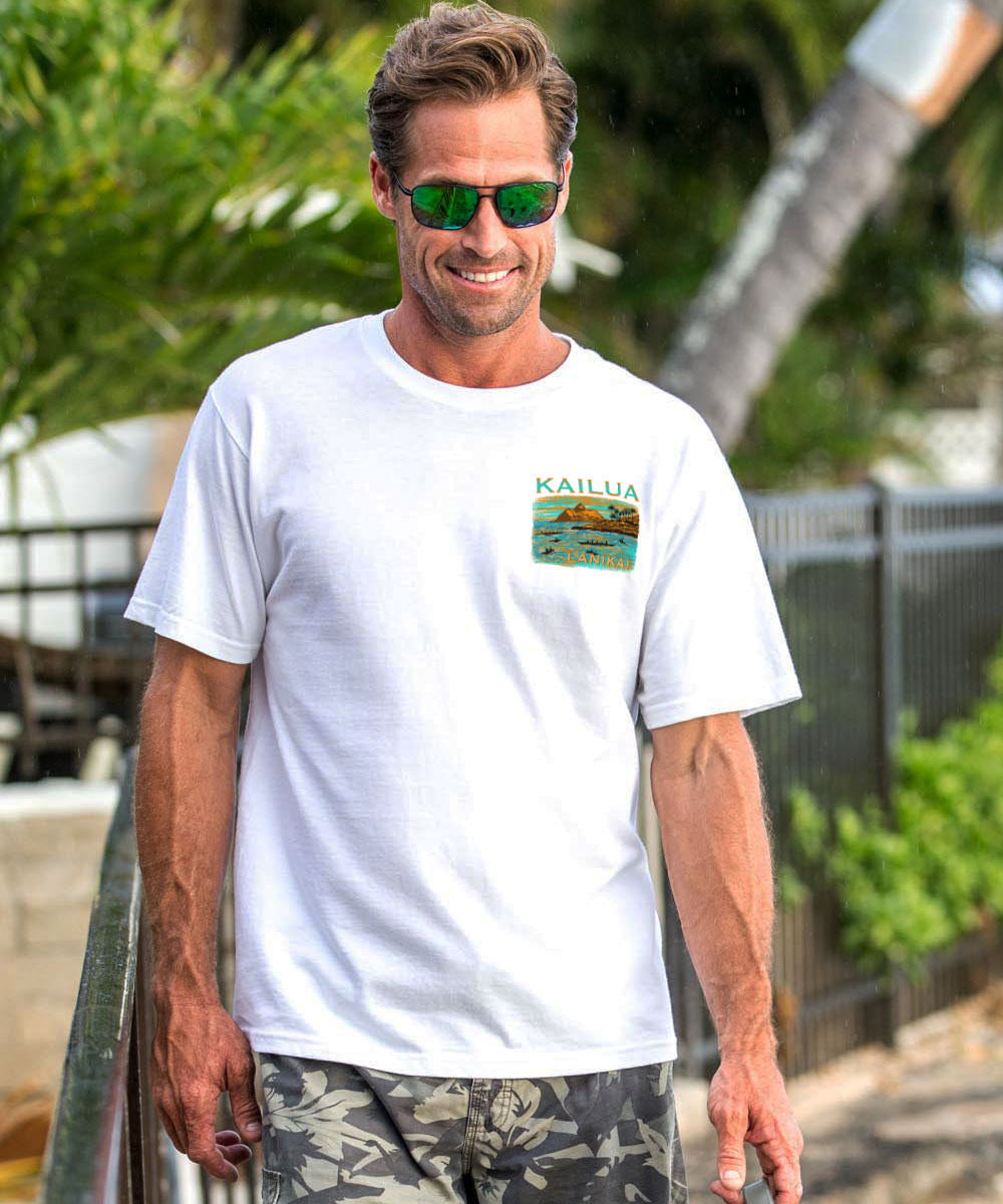 Man wearing a white t-shirt with a graphic design outdoors View 3