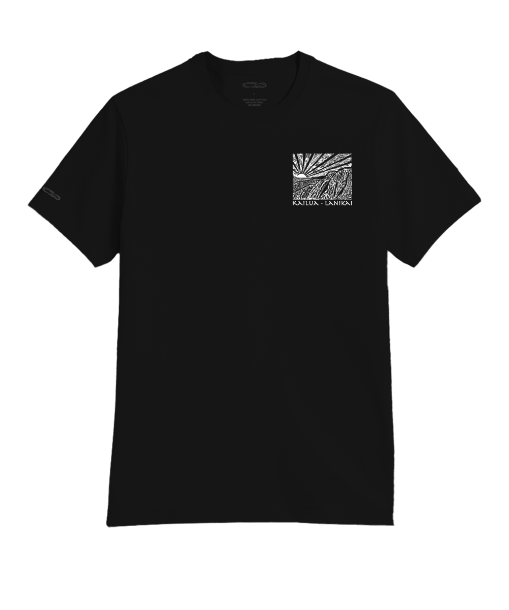 Black t-shirt with a small graphic on a white background View 4