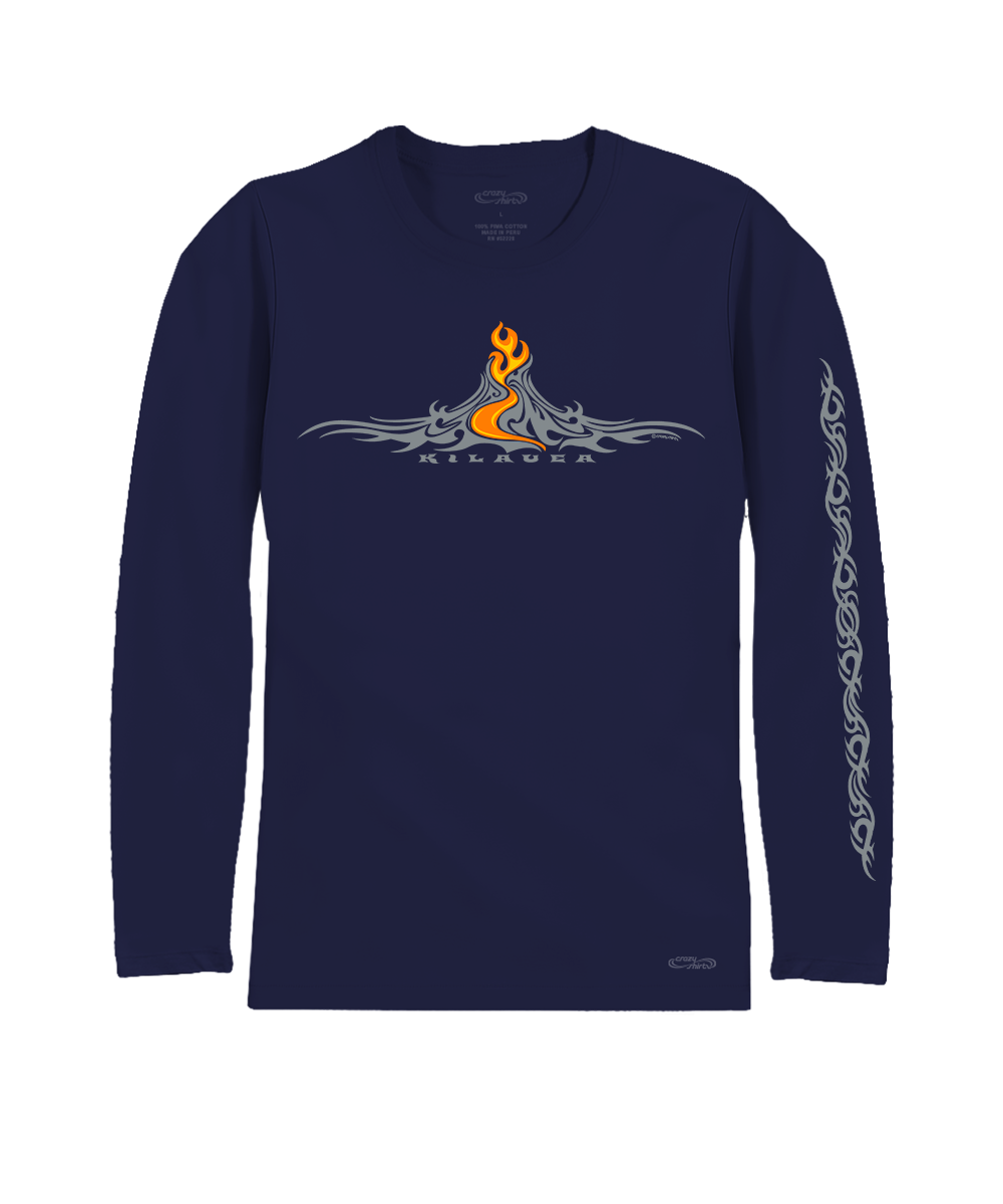 Navy long-sleeve shirt with a logo on a white background